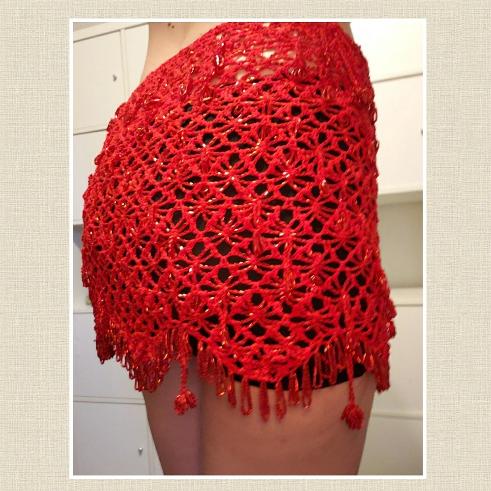 Beaded Crochet Hip Scarf belly dancing cover